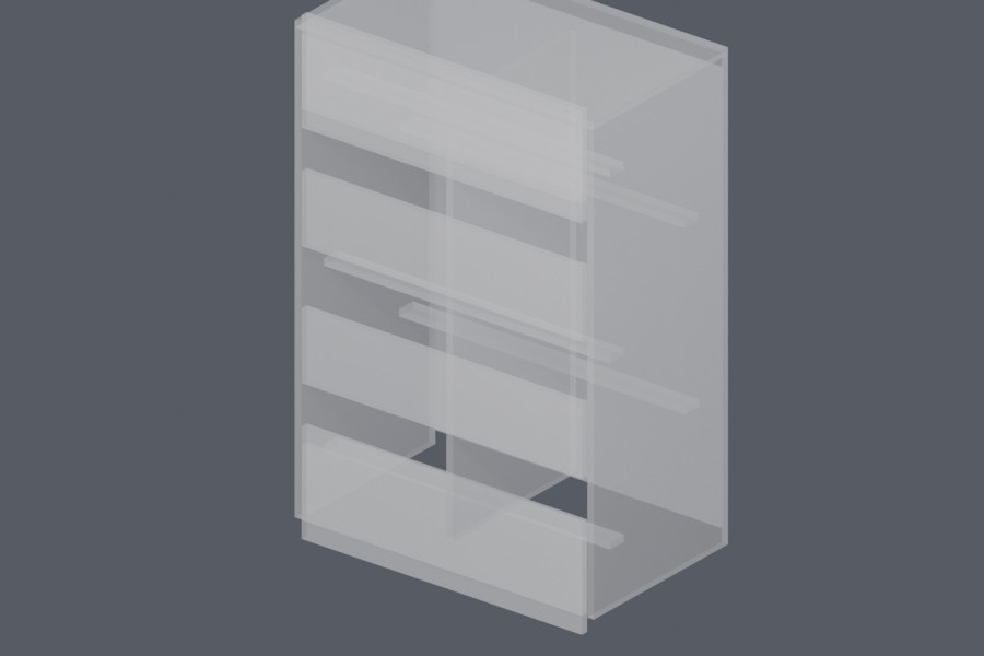 A chest of drawers rendered in 3D, one panel highlighted